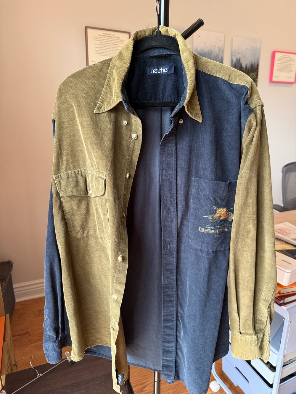 Vintage Nautica Two-Tone Olive & Navy Corduroy Shirt Jacket